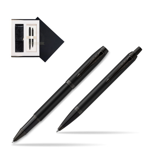 Parker Rollerball + Ballpoint Pen Gift Set IM Achromatic Black in suede box black