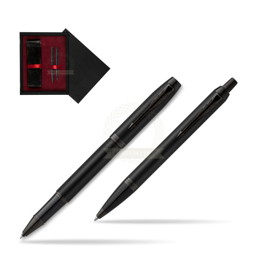 Parker Rollerball + Ballpoint Pen Gift Set IM Achromatic Black in double wooden box Black Double Maroon