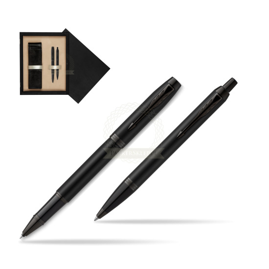 Parker Rollerball + Ballpoint Pen Gift Set IM Achromatic Black in double wooden box Black Double Ecru