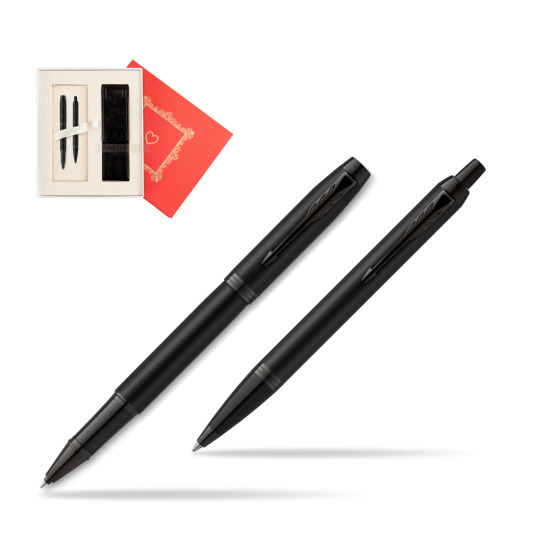 Parker Rollerball + Ballpoint Pen Gift Set IM Achromatic Black  "Red Love"