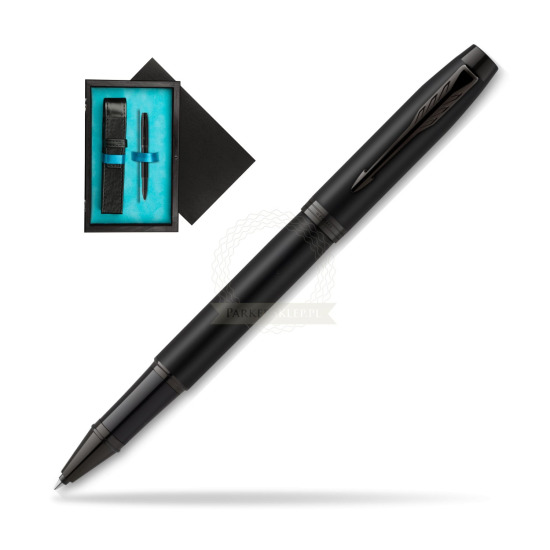 Parker IM Achromatic Black Rollerball Pen in single wooden box Black Single Turquoise