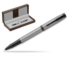 IM Achromatic Gray Rollerball Pen in the brown leather box
