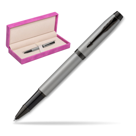 IM Achromatic Gray Rollerball Pen in suede box fuchsia