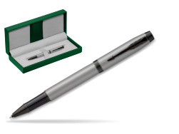 IM Achromatic Gray Rollerball Pen in the green leather box