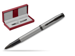 IM Achromatic Gray Rollerball Pen in the red leather box