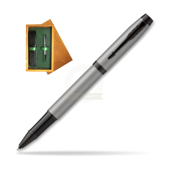 IM Achromatic Gray Rollerball Pen in single wooden box Honey Single Green