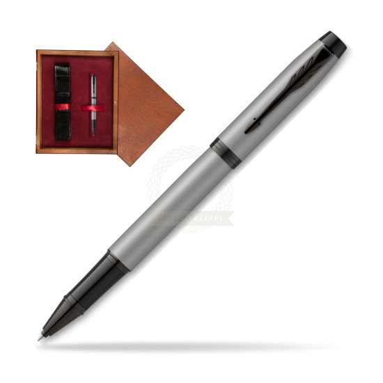 IM Achromatic Gray Rollerball Pen in single wooden box Mahogany Single Maroon