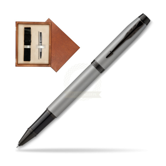 IM Achromatic Gray Rollerball Pen in single wooden box Mahogany Single Ecru