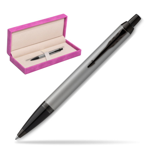 IM Achromatic Gray ballpoint pen in suede box fuchsia