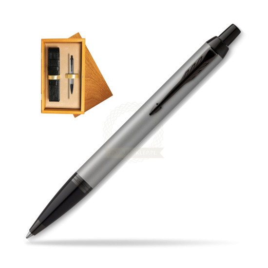 IM Achromatic Gray ballpoint pen in single wooden box Honey Single Ecru