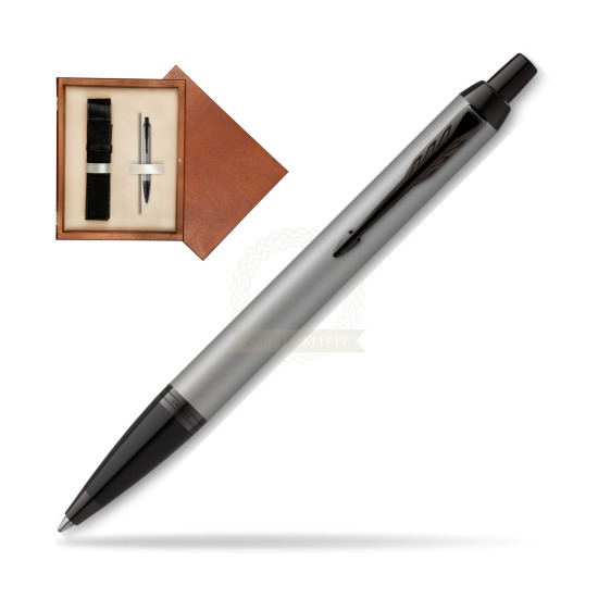 IM Achromatic Gray ballpoint pen in single wooden box Mahogany Single Ecru