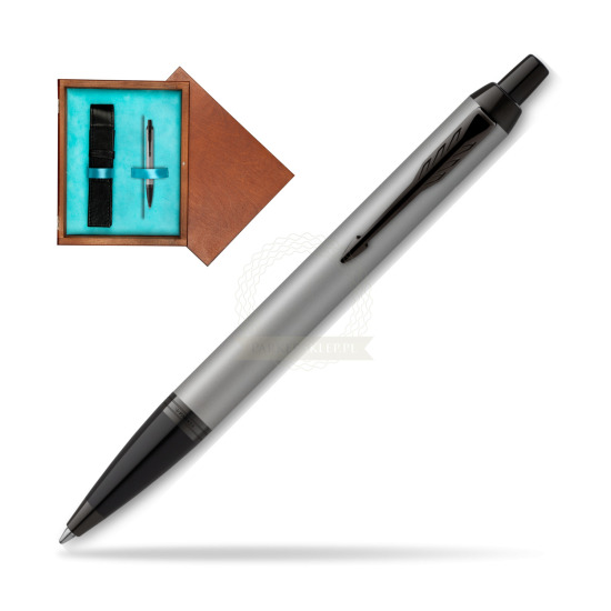 IM Achromatic Gray ballpoint pen in single wooden box Mahogany Single Turquoise 