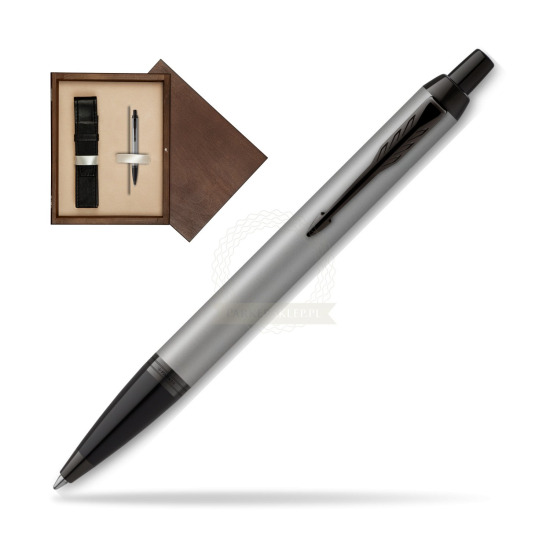 IM Achromatic Gray ballpoint pen in single wooden box Wenge Single Ecru