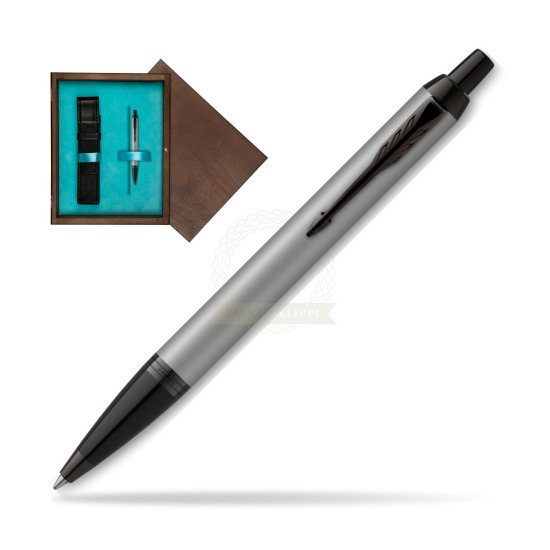 IM Achromatic Gray ballpoint pen in single wooden box Wenge Single Turquoise 