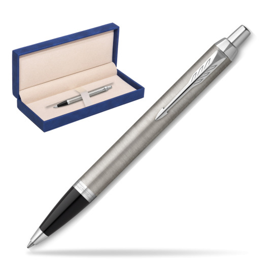 Parker IM Essential Stainless Steel CT Ballpoint Pen in suede box navy blue