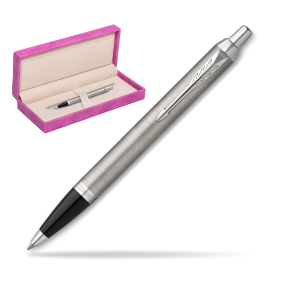 Parker IM Essential Stainless Steel CT Ballpoint Pen in suede box fuchsia