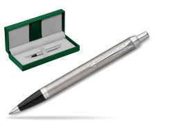 Parker IM Essential Stainless Steel CT Ballpoint Pen in the green leather box