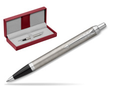 Parker IM Essential Stainless Steel CT Ballpoint Pen in the red leather box