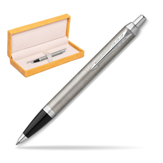 Parker IM Essential Stainless Steel CT Ballpoint Pen in suede box yellow