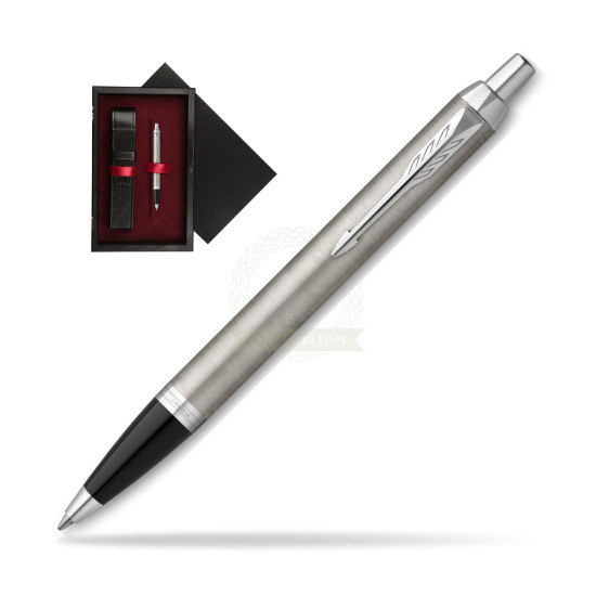 Parker IM Essential Stainless Steel CT Ballpoint Pen in single wooden box Black Single Maroon