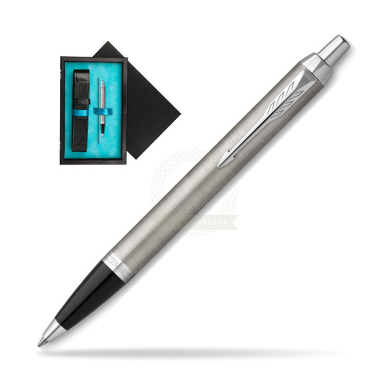 Parker IM Essential Stainless Steel CT Ballpoint Pen in single wooden box Black Single Turquoise