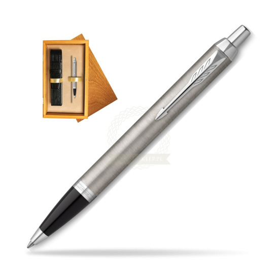 Parker IM Essential Stainless Steel CT Ballpoint Pen in single wooden box Honey Single Ecru