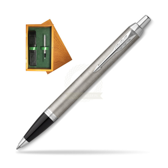 Parker IM Essential Stainless Steel CT Ballpoint Pen in single wooden box Honey Single Green