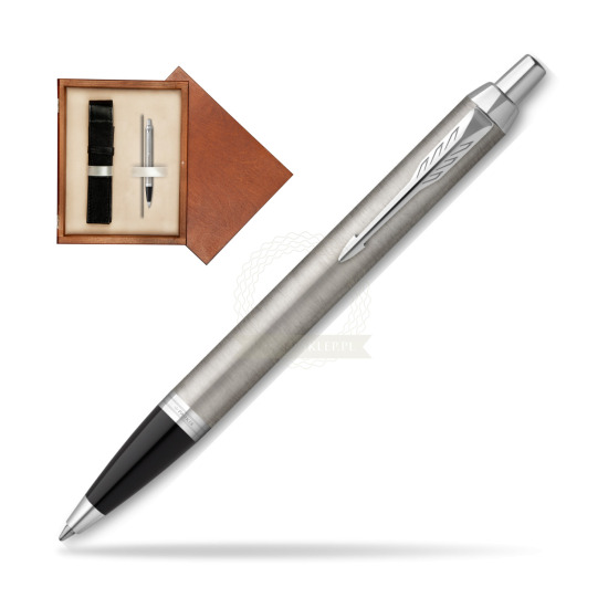 Parker IM Essential Stainless Steel CT Ballpoint Pen in single wooden box Mahogany Single Ecru