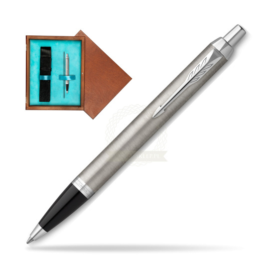 Parker IM Essential Stainless Steel CT Ballpoint Pen in single wooden box Mahogany Single Turquoise 
