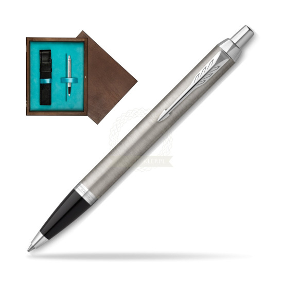 Parker IM Essential Stainless Steel CT Ballpoint Pen in single wooden box Wenge Single Turquoise 