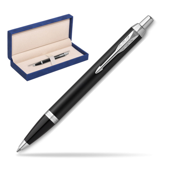 Parker IM Essential Matt Black CT Ballpoint Pen in suede box navy blue