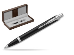 Parker IM Essential Matt Black CT Ballpoint Pen in the brown leather box