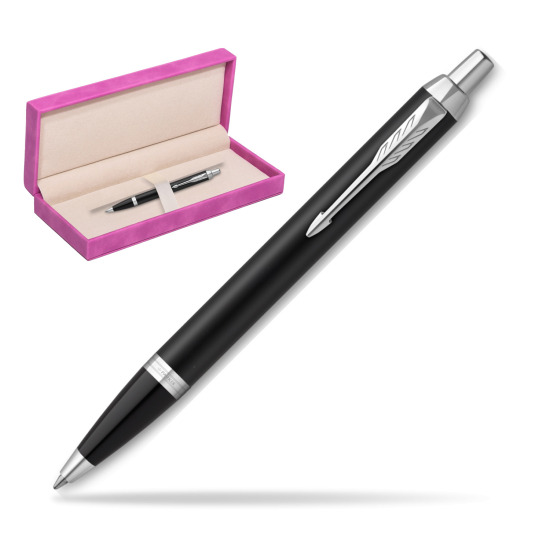 Parker IM Essential Matt Black CT Ballpoint Pen in suede box fuchsia