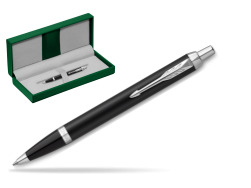 Parker IM Essential Matt Black CT Ballpoint Pen in the green leather box
