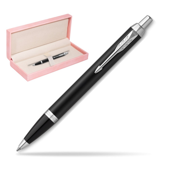 Parker IM Essential Matt Black CT Ballpoint Pen in suede box pink