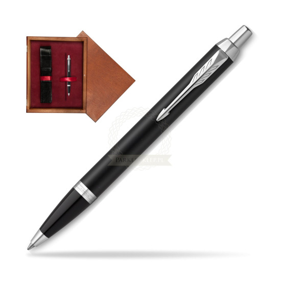 Parker IM Essential Matt Black CT Ballpoint Pen in single wooden box Mahogany Single Maroon