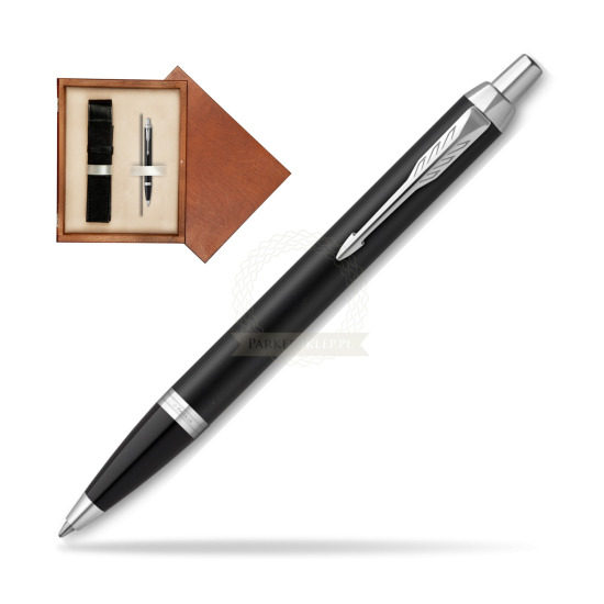 Parker IM Essential Matt Black CT Ballpoint Pen in single wooden box Mahogany Single Ecru