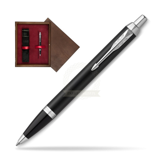 Parker IM Essential Matt Black CT Ballpoint Pen in single wooden box Wenge Single Maroon
