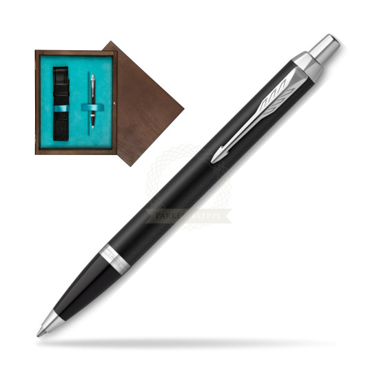 Parker IM Essential Matt Black CT Ballpoint Pen in single wooden box Wenge Single Turquoise 
