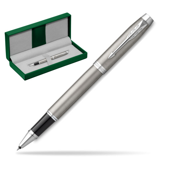 Parker IM Essential Stainless Steel CT Rollerball Pen in the green leather box