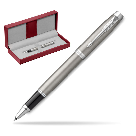 Parker IM Essential Stainless Steel CT Rollerball Pen in the red leather box