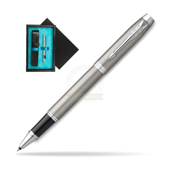 Parker IM Essential Stainless Steel CT Rollerball Pen in single wooden box Black Single Turquoise