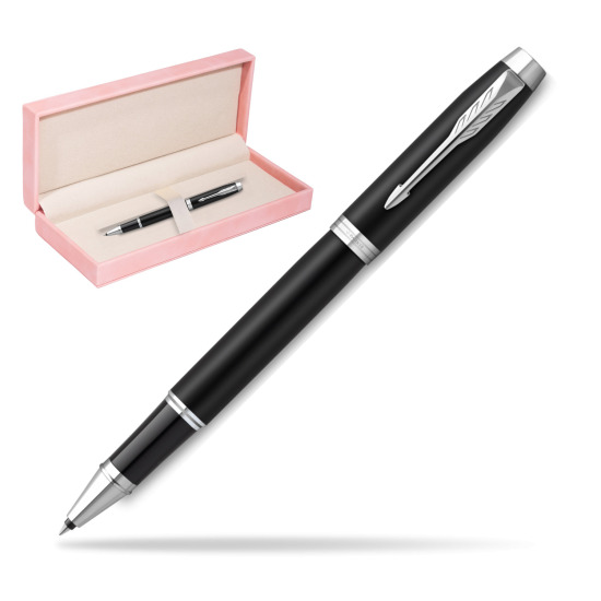 Parker IM Essential Matt Black CT Rollerball Pen in suede box pink