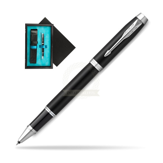 Parker IM Essential Matt Black CT Rollerball Pen in single wooden box Black Single Turquoise