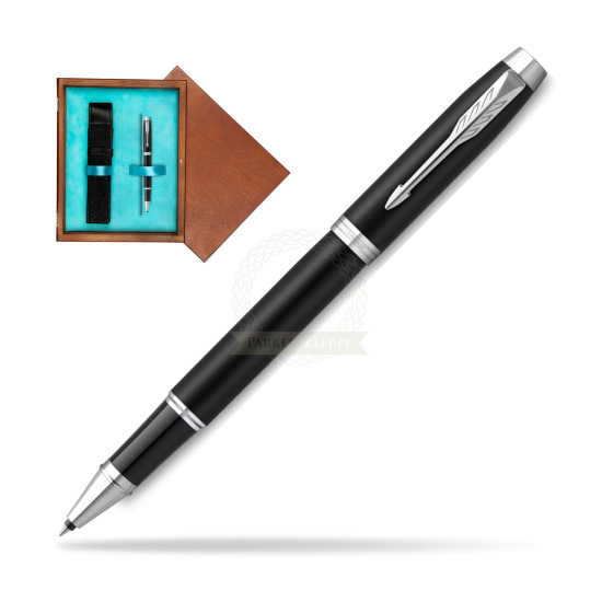 Parker IM Essential Matt Black CT Rollerball Pen in single wooden box Mahogany Single Turquoise 