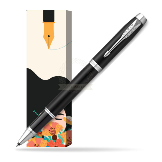 Parker IM Essential Matt Black CT Rollerball Pen in cover Poppy