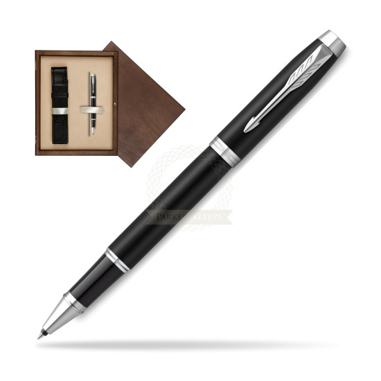 Parker IM Essential Matt Black CT Rollerball Pen in single wooden box Wenge Single Ecru