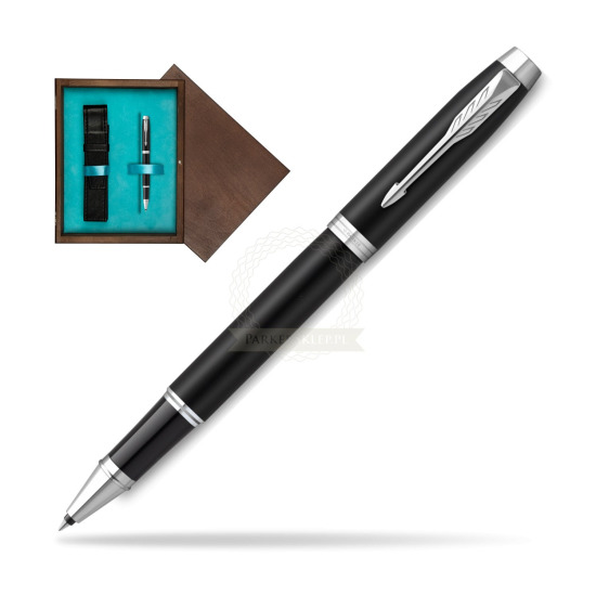 Parker IM Essential Matt Black CT Rollerball Pen in single wooden box Wenge Single Turquoise 