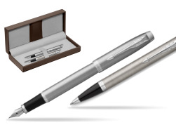 IM Essential Stainless Steel CT Fountain Pen + Ballpoint Pen SET in the brown leather box