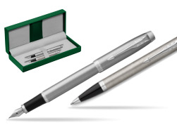IM Essential Stainless Steel CT Fountain Pen + Ballpoint Pen SET in the green leather box